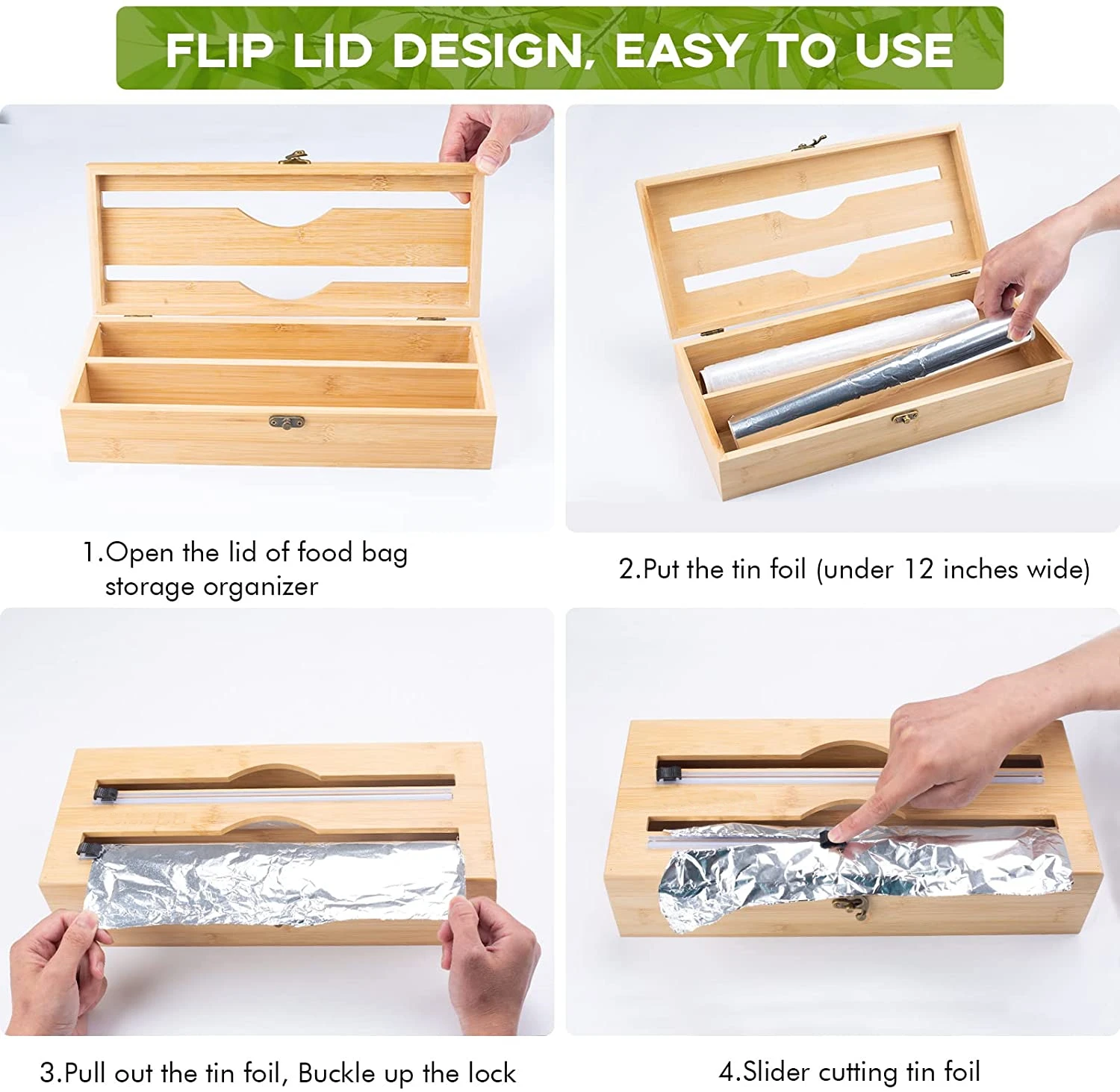 Bamboo Foil and Wrap Dispenser With Slide Cutter Sliding Divider Storage  Dispenser for Foil Cling Film Parchment Paper Home Decor 