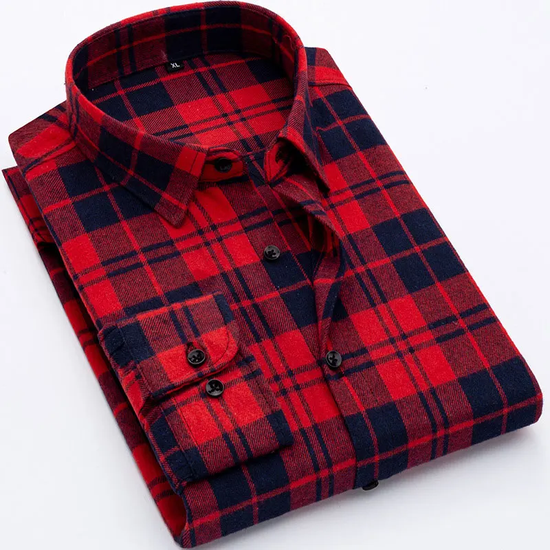 Camicetta oversize in cotone all'ingrosso Camicia da uomo in stile europeo americano a maniche lunghe in flanella con bottoni sul davanti775_voghion.com