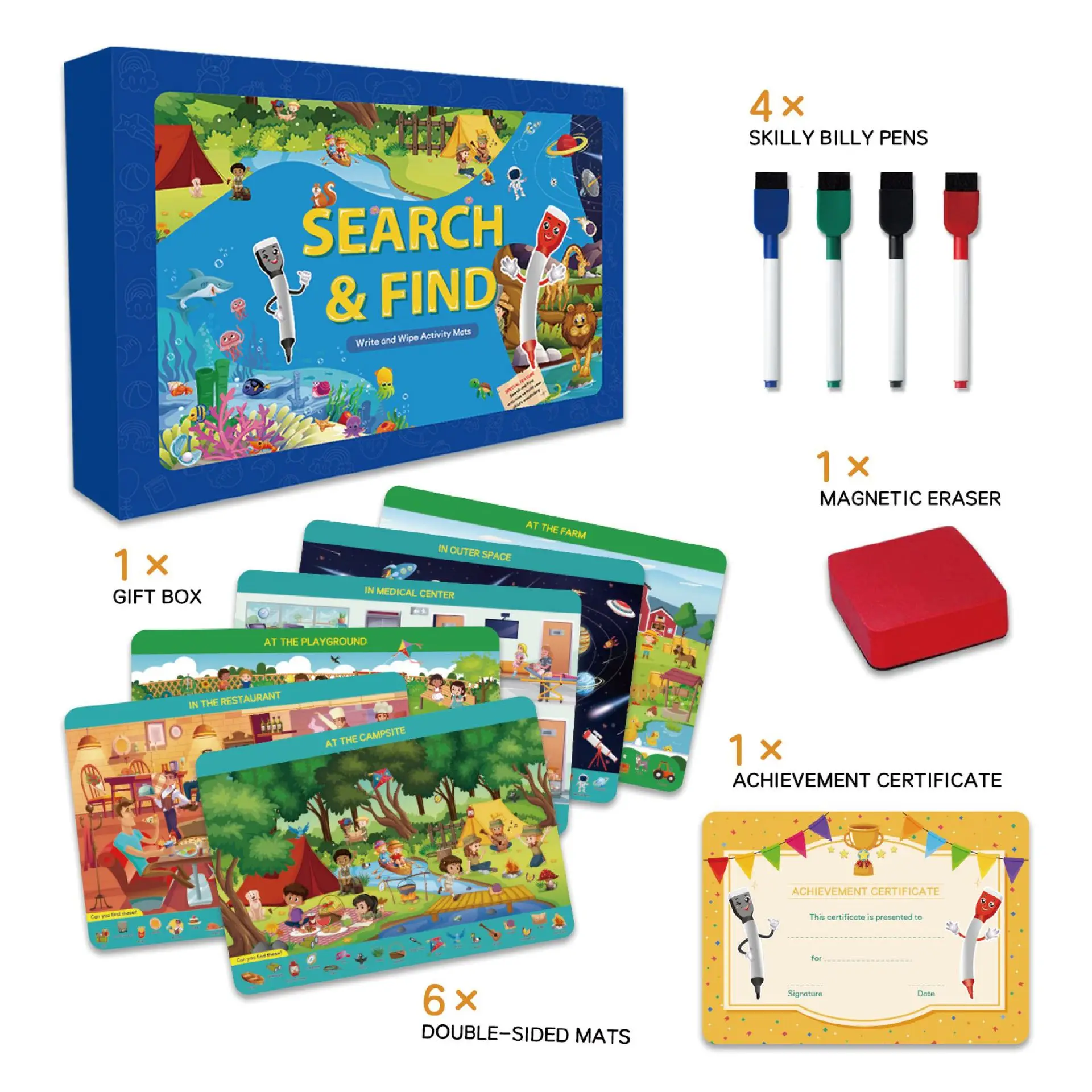 Custom Children's preschool Learning Education Search and find cards reusable activity pad toy book factory