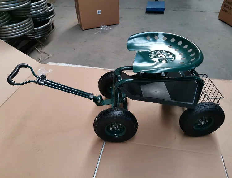 Outdoor Garden Rolling Tractor Work Seat Cart Scooter With Telescoping