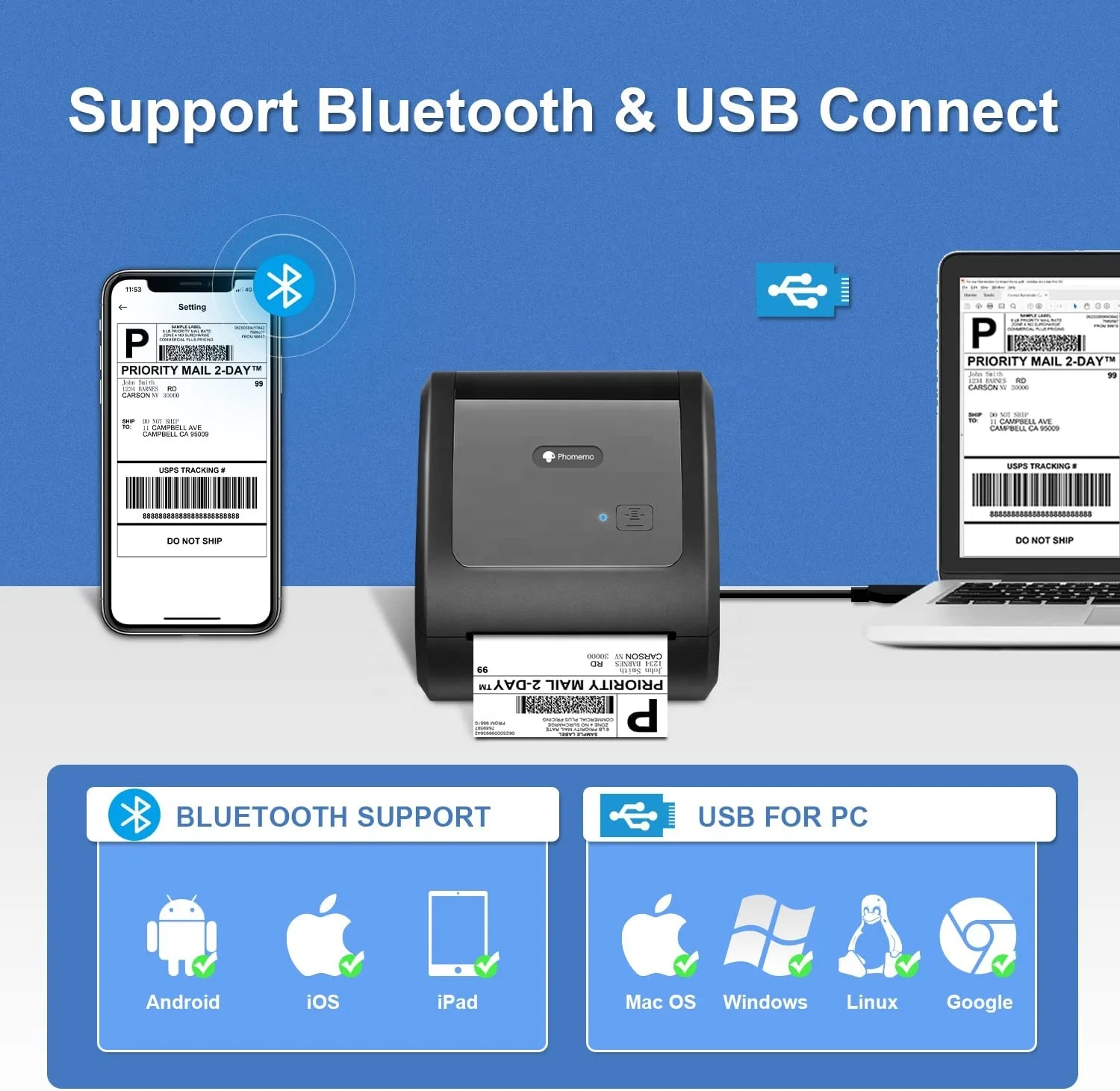 Shop Phomemo D520-BT USB/Bluetooth Thermal Label Printer, 115mm
