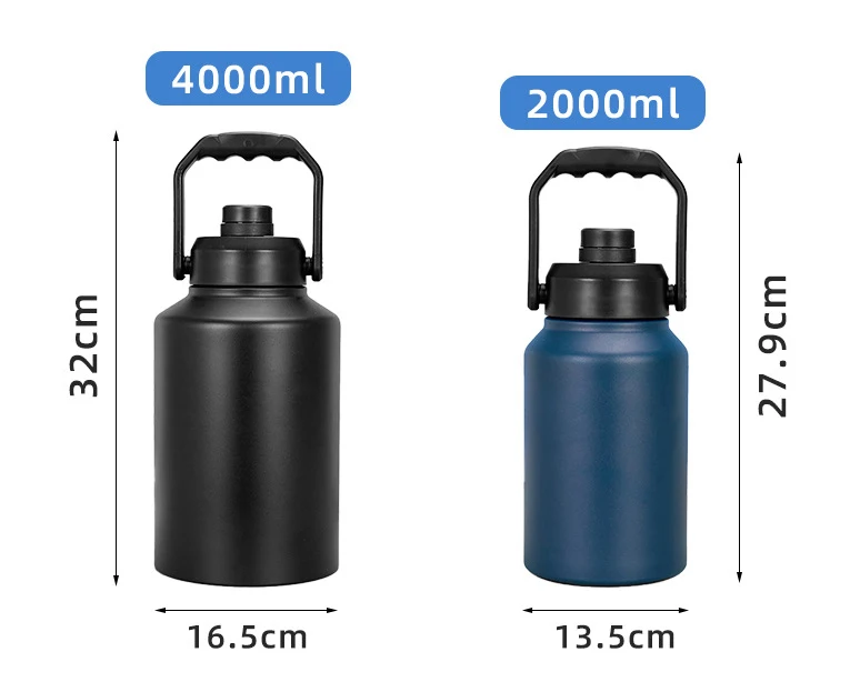 4L Vacuum Insulated Water Bottle with Handle 64oz 128oz Double Wall Thermal Beer Thermos