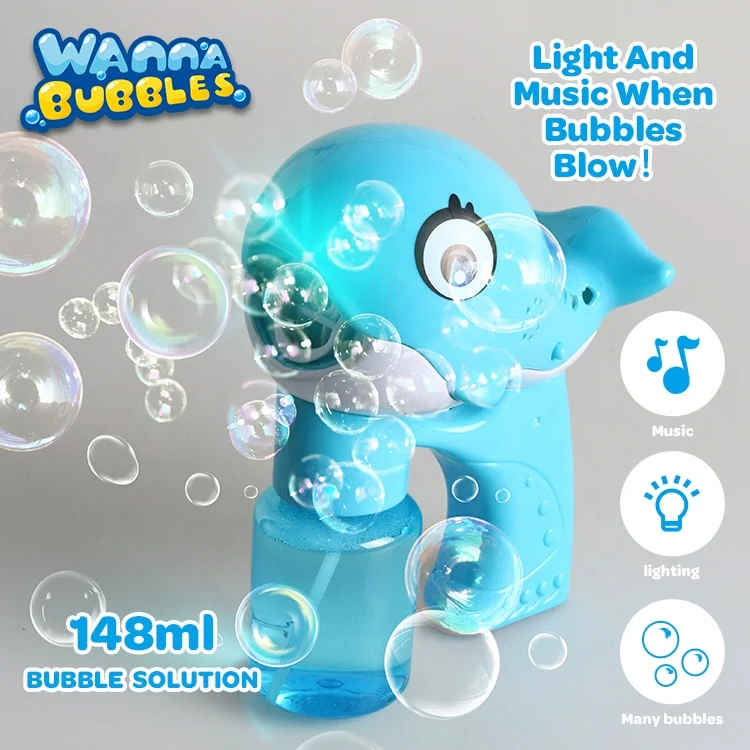 LED Light and Music Sound Lovely Dolphin Machine Outdoor Toys Bubbles Flash Bubble Gun for Kids