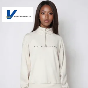 China V-Times Autumn New Style Trendy Letter Print Half-Zip Sweatshirt for Women Thickened Polo Collar Fleece Lining Long Front