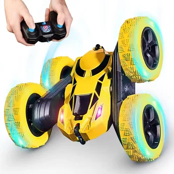 Manufacturer 2.4g Double sided stunt car with 360 rotation and rolling high-speed car lights, children's remote control car toys