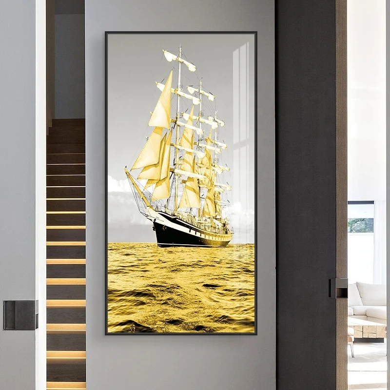 Sail Diamond Crystal Porcelain Painting 3d Wall Art Decorative Paintings Black Aluminum Frame