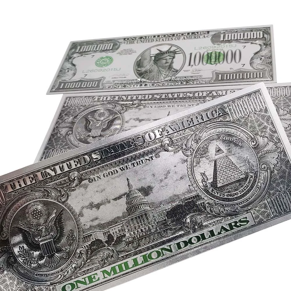 24K 황금 도금 호일 1 백만 달러 지폐 최고의 비즈니스 선물 UV 인쇄 실버 백만 달러 지폐 메달 기법