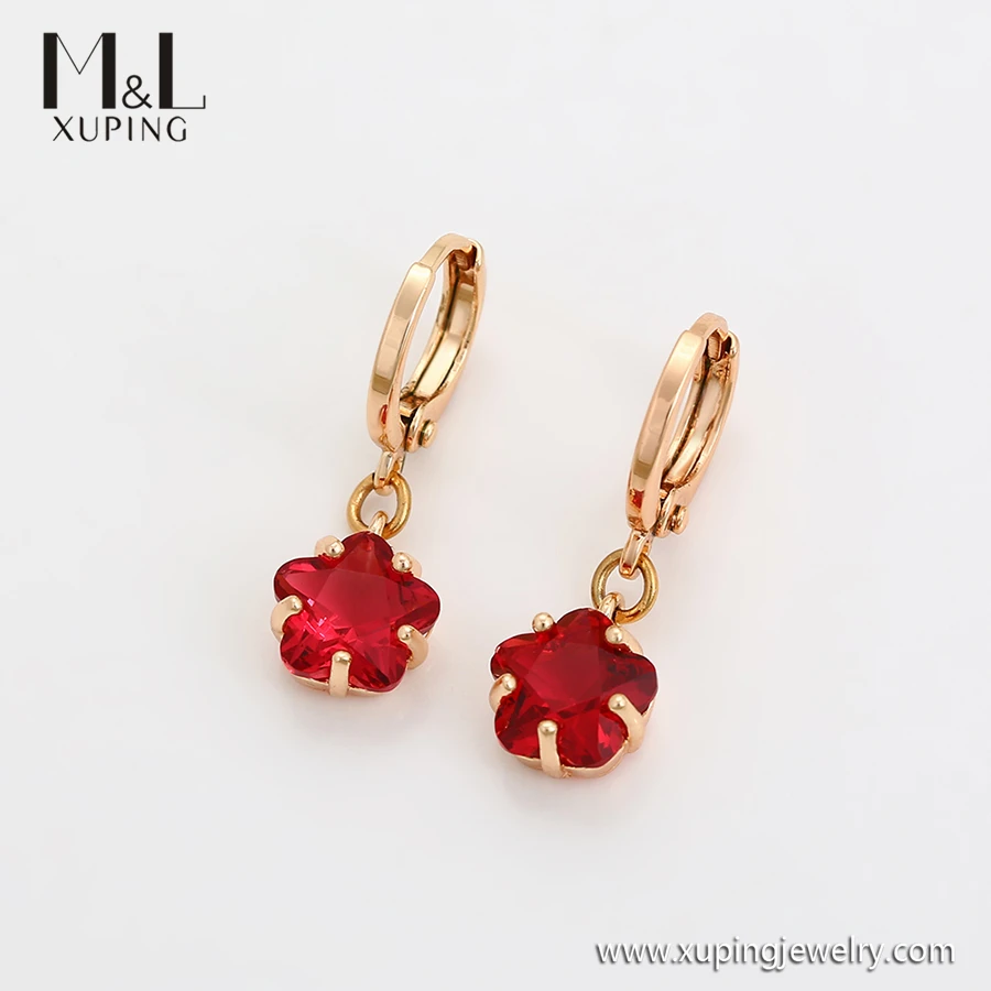 ML20108 XUPING ML Store Bohemia Artificial Jewellery Woman Lovely Simple Star Shaped Stone Ruby 18K Gold Color Hoop Earring