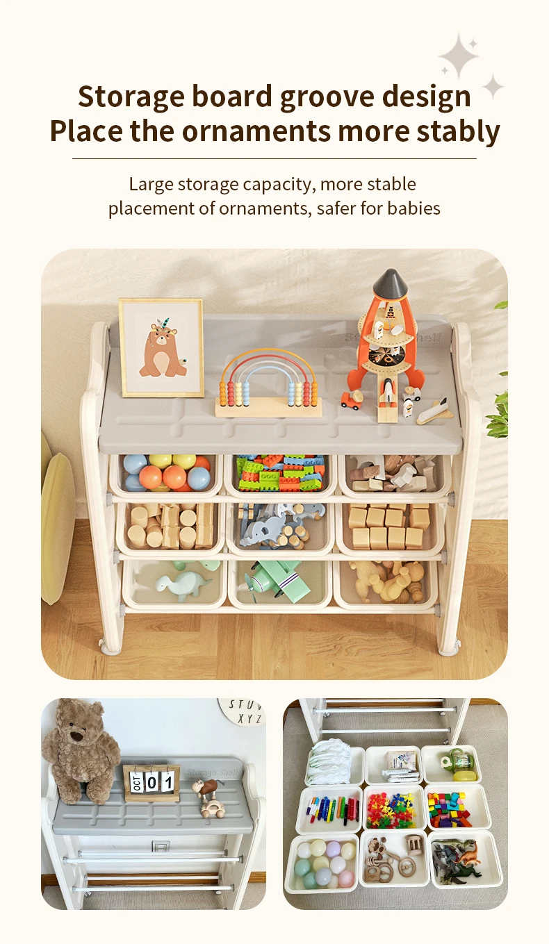 product feelkids cat shape plastic toy room book shelf clothes toys organizer storage racks with wheels for kids cabinet-6