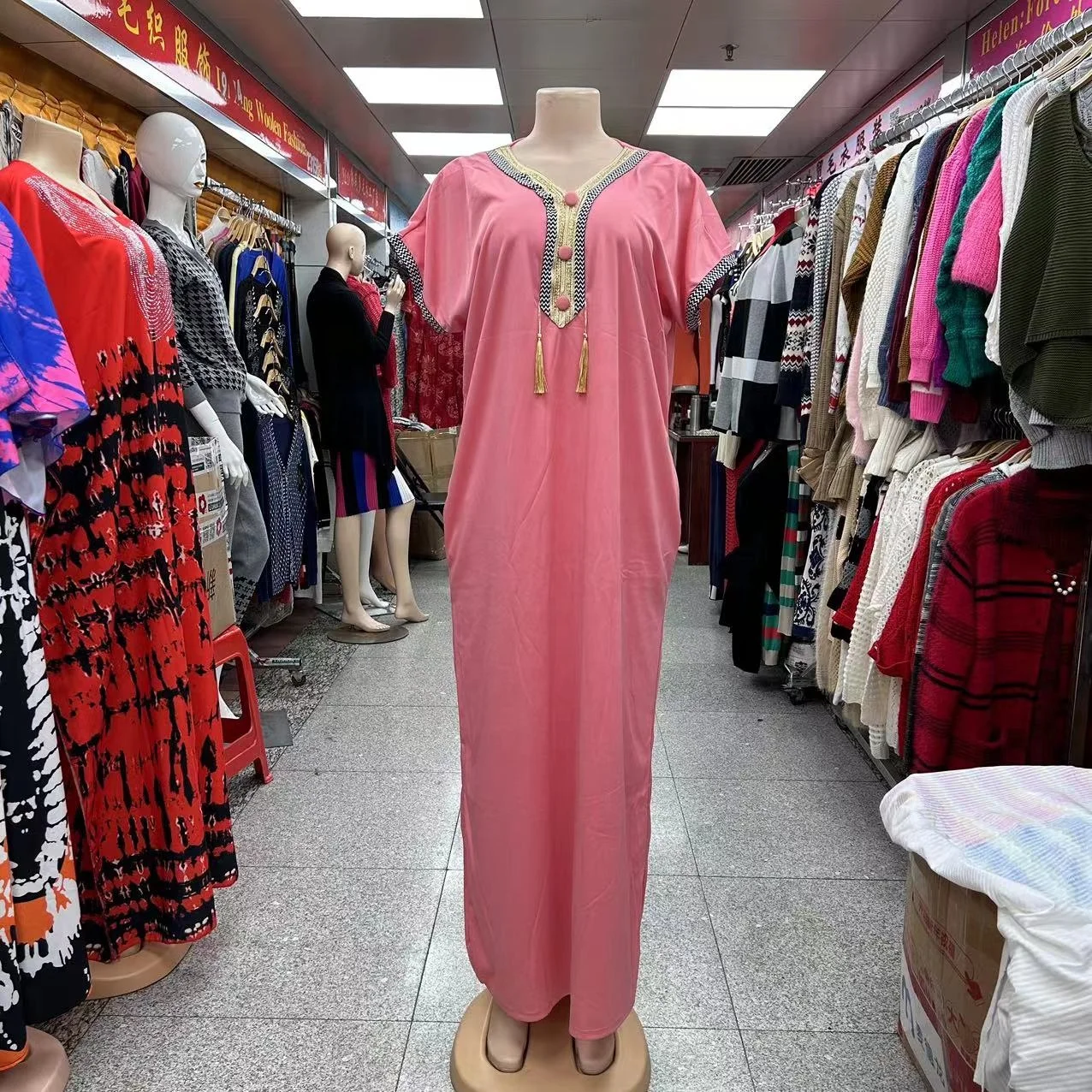New African Fashion Loose Multi Color Gold Weaving Tassel Style Clean Color Simple Latest  Design Women Dress