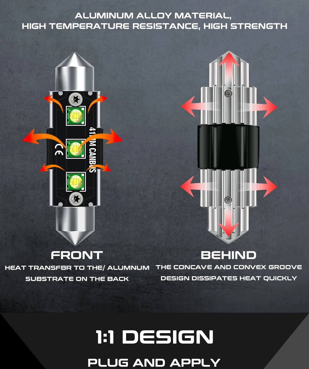 TECH-KING LED Double tip CREES 3smd 31mm 36mm 39mm 41mm DC12V White Light For Auto Lighting System Reading License plate light