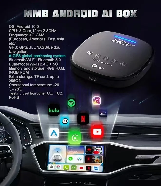 Android 10 MMB Wireless CarPlay AI Box - Video Adapter with SIM Slot for Android Auto
