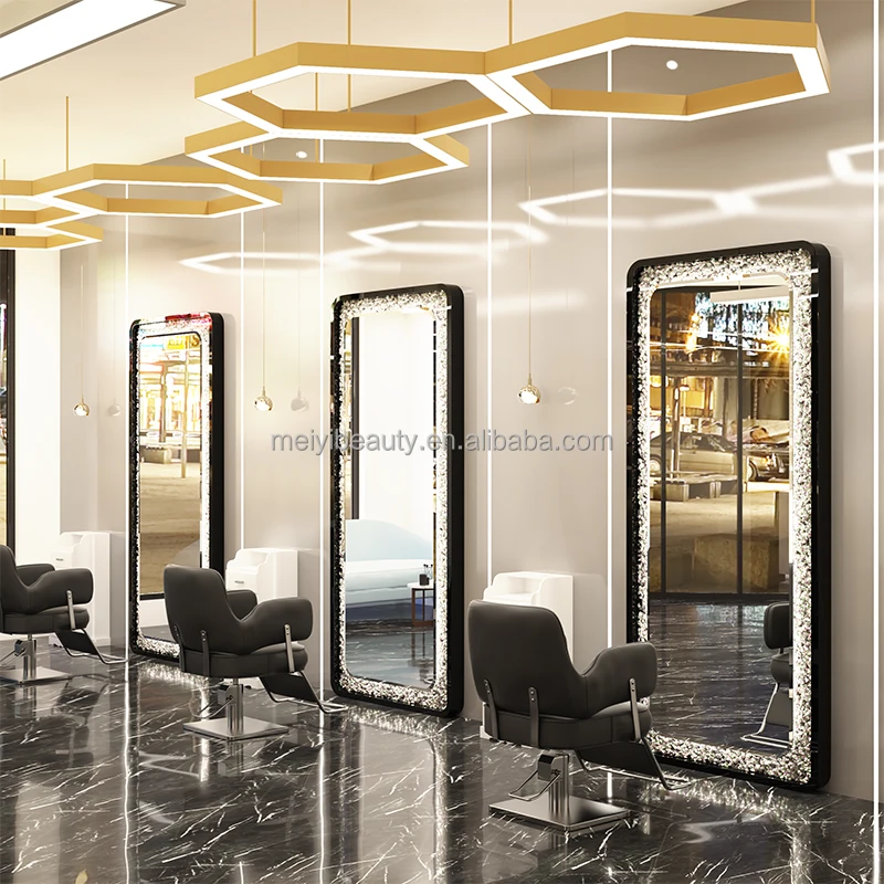 Barber Hair Salon Mirror Station With Led Light Single-side Hair ...