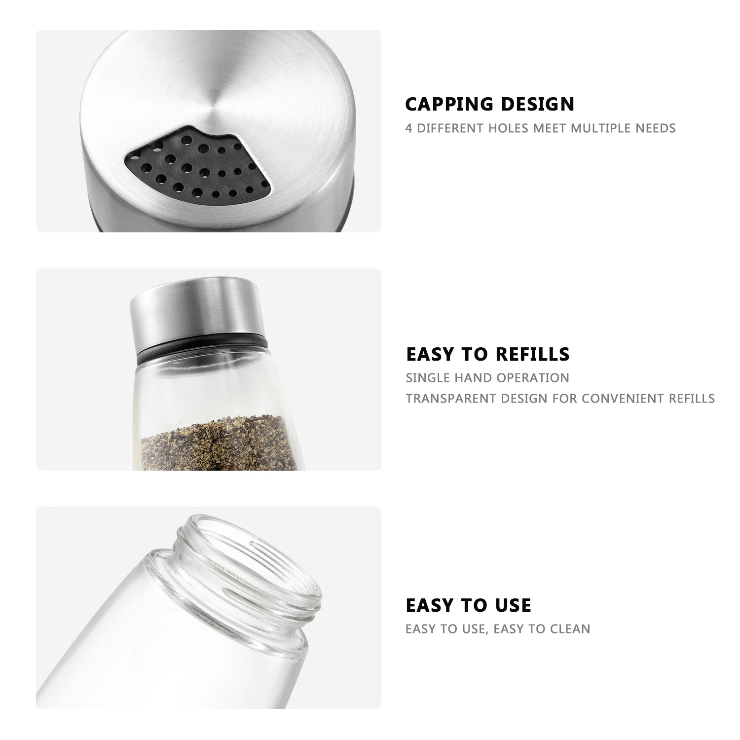 Kitchen Utensils Herb and Spice Tool Decorative Salt and Pepper Shaker Clear Large and Metal Lid Spice Shaker With Glass Bottle