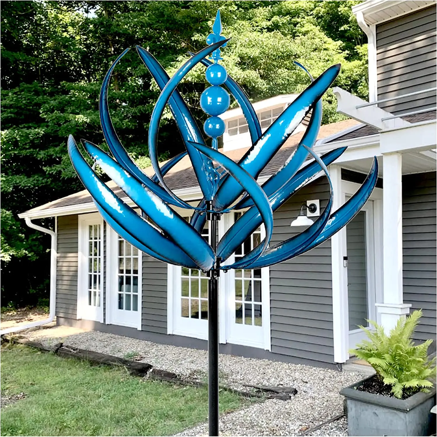 Double Metal Garden Wind Spinners Decorative Lawn Ornament Mill Colored Kinetic