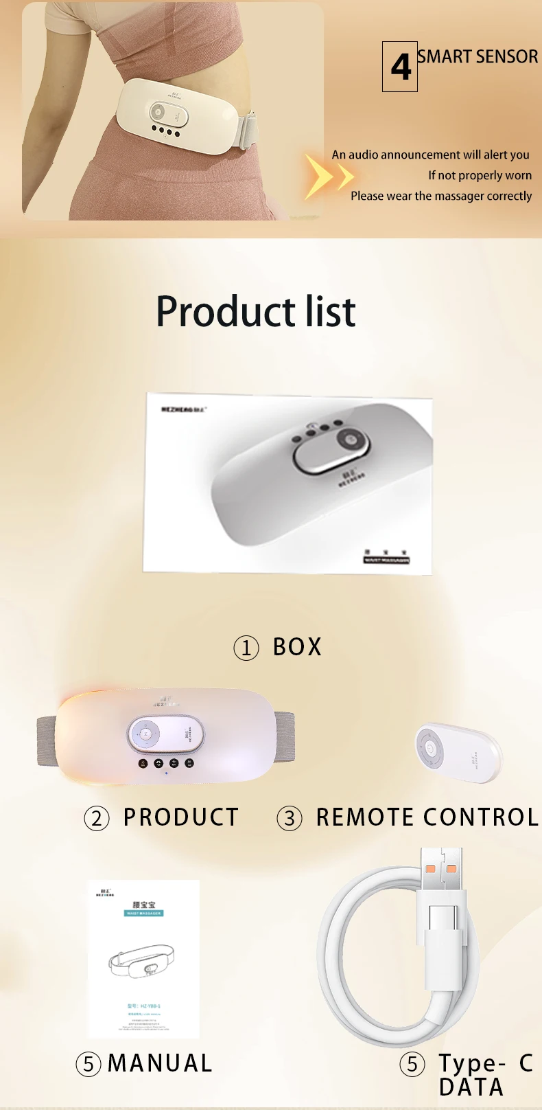 2025 Produits Gagnants lumbar, Belly, Back Massager Portable Electric Heating Pad Waist Massager Belt Heating