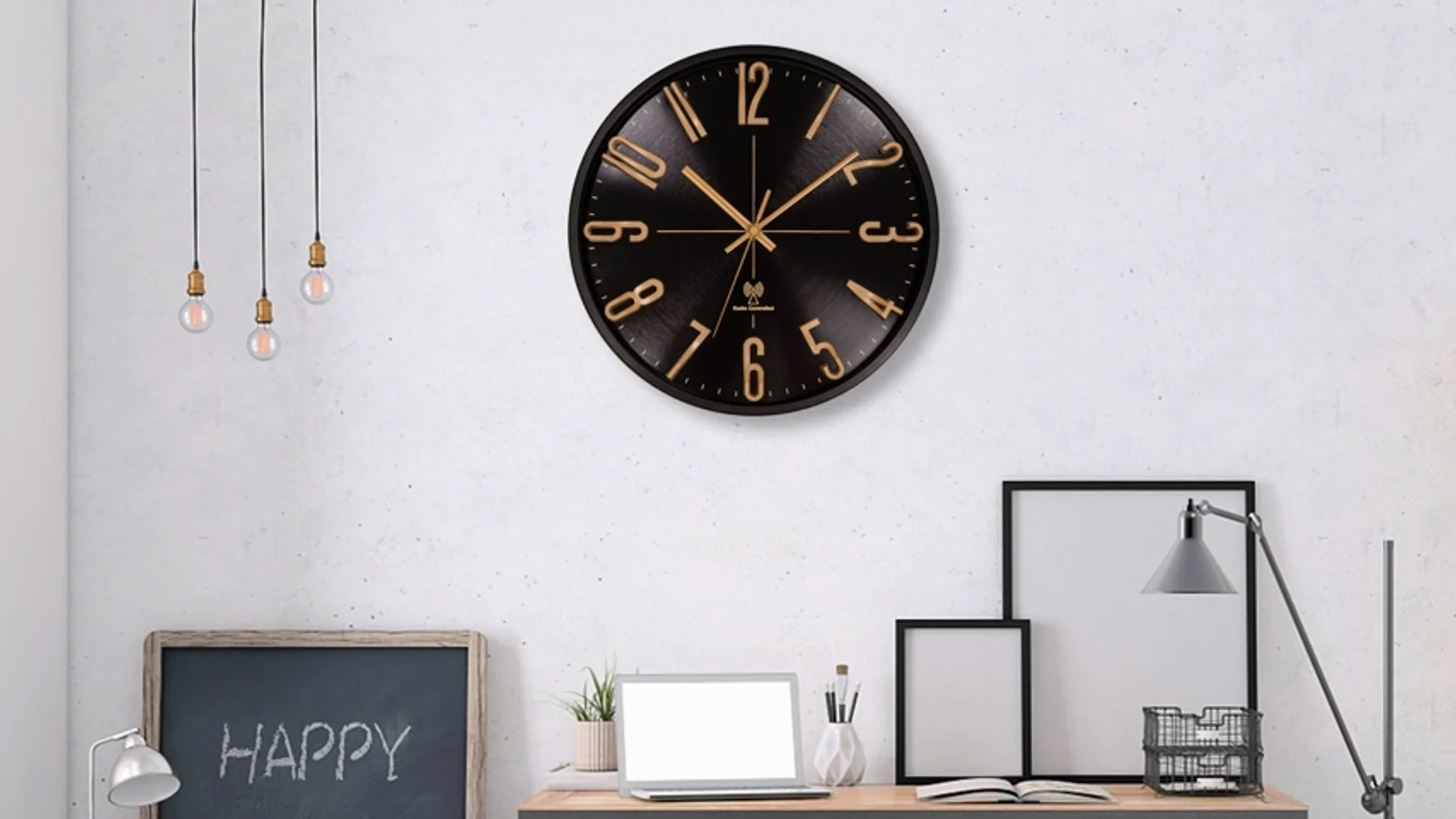 12 Inch Modern Simple Metal Luxury 3d Number Radio Control Wall Clock Silent Round Black Custom