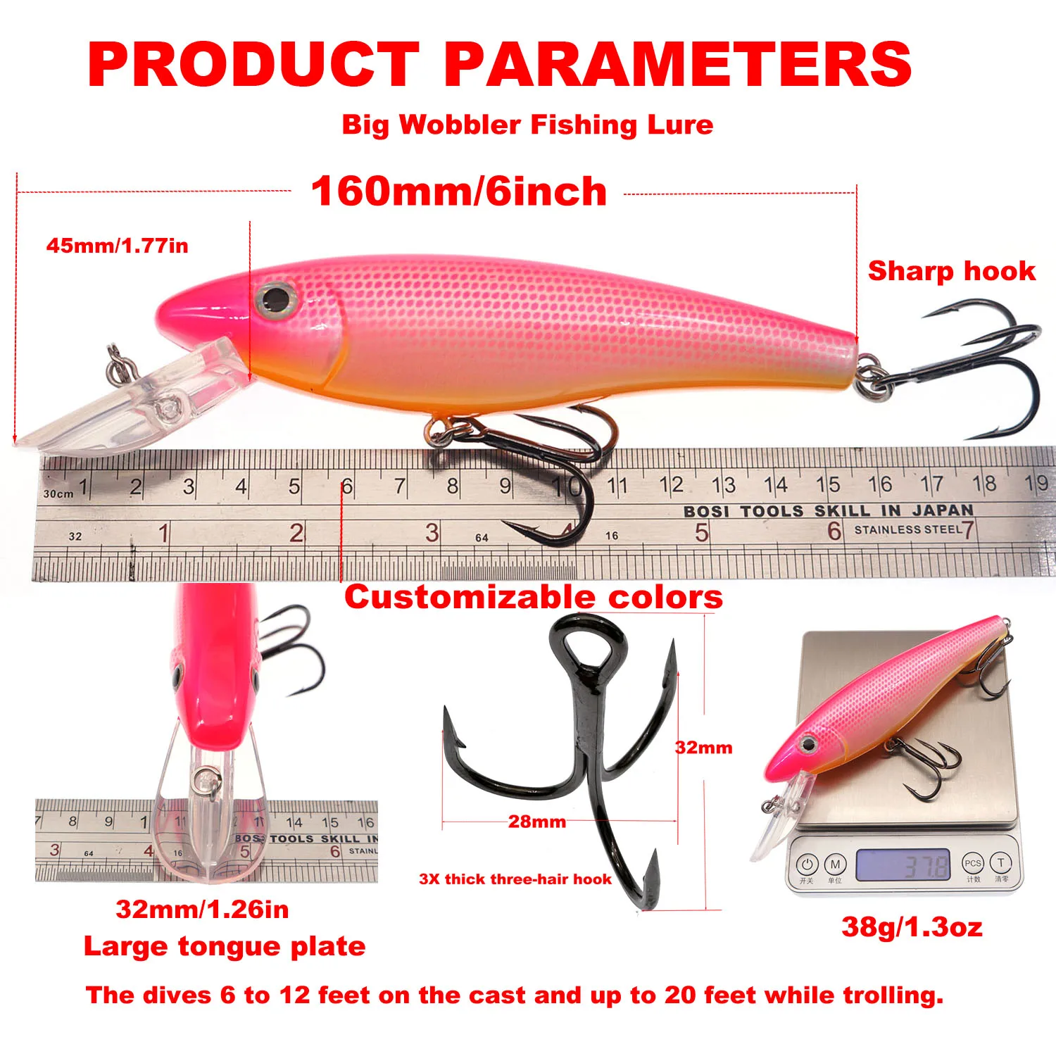 Frot-pink 3D Eye Big Wobbler Fishing Lure - Japan Swimbait