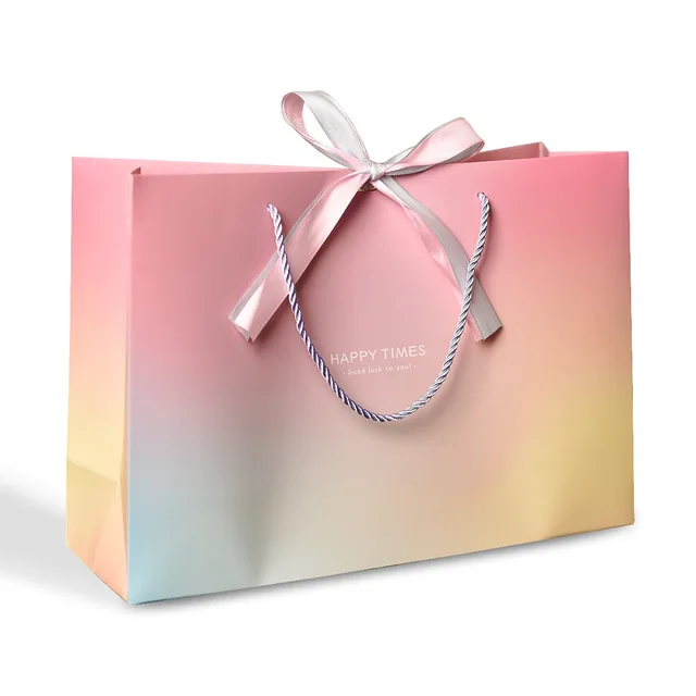 Happy Times Blue and pink Gradient Macaron Gift Bag Handbag Cosmetic Packaging Bag Gift Packaging Paper Bag