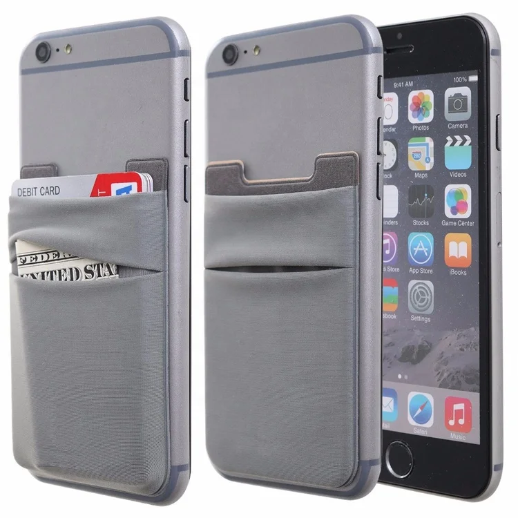Double Pocket Compatible All Smartphone Back Stretchy Fabric Adhesive  Sticker Card Holder Phone Pocket Wallet