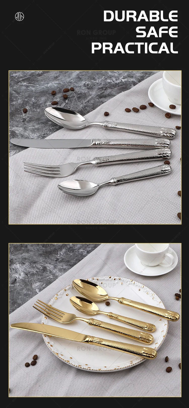 Luxury Metal Reusable Restaurant Utensils Rustic Flatware Silver for Wedding Tableware Stainless Steel Cutlery Set