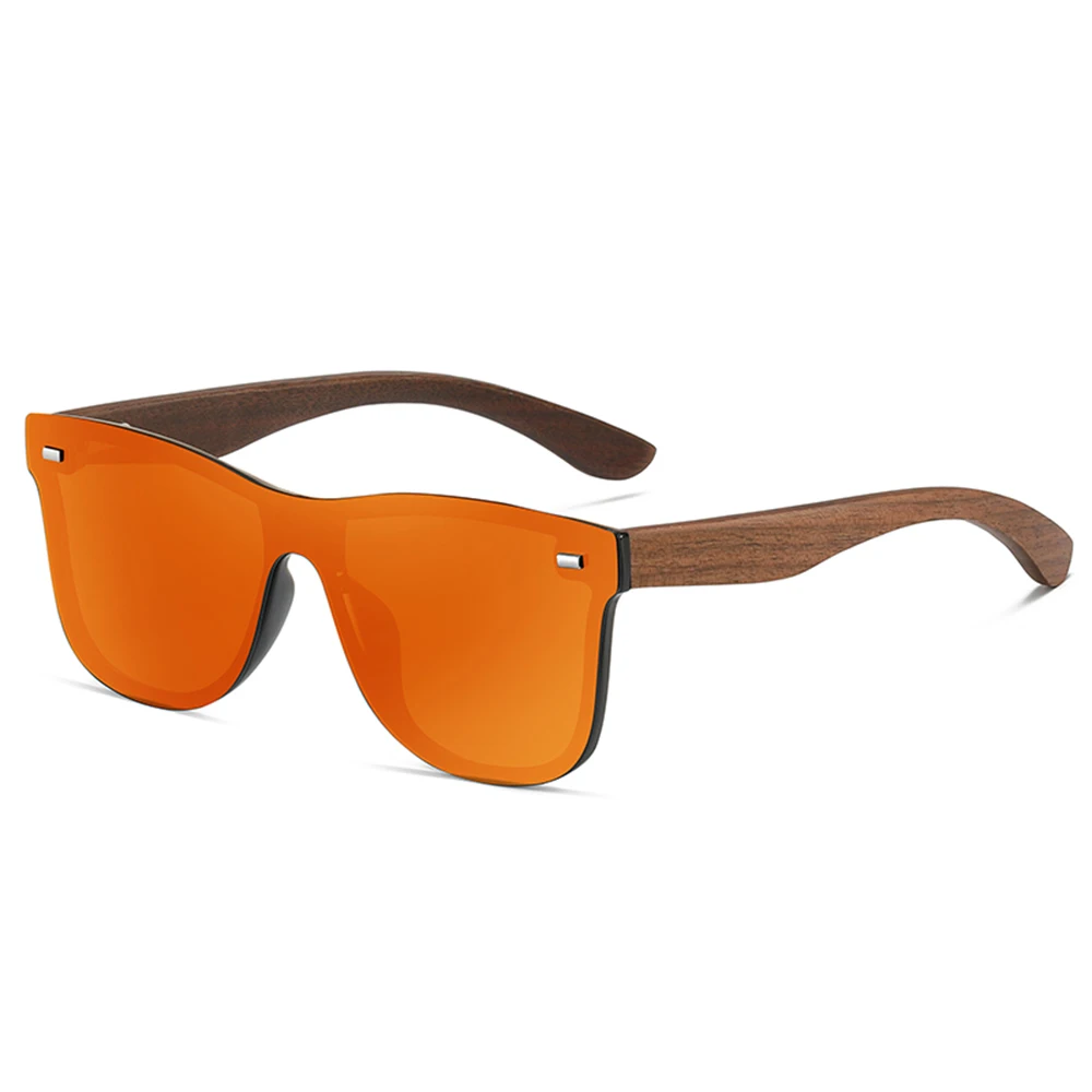 Polarized Rimless Wood Sunglasses - TAC UV400 HD Mirrored Lens, Lightweight, Unisex Retro Style