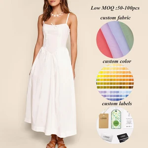 Manufacturer Customized High Quality Girls Spaghetti Strap Dresses Backless Women Sleeveless Cotton Maxi Long Casual Dress