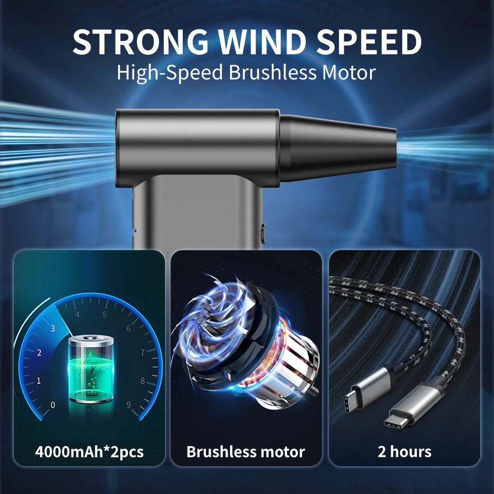 130000rpm Mini Turbo Fan 8000mAh 4 Gears Electric Cordless Compressed air duster Blower Portable Handheld air duster for Office
