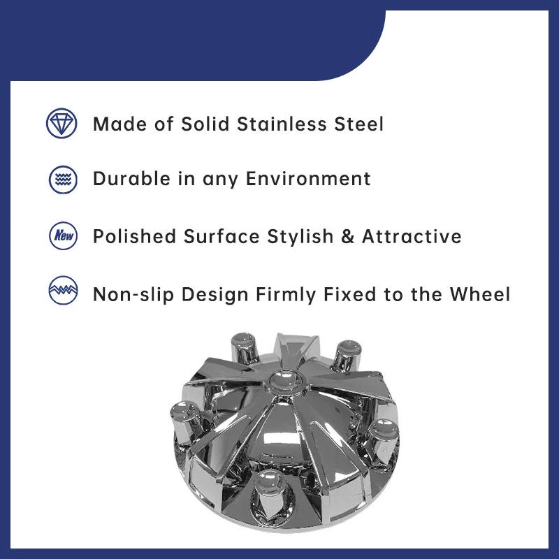 Custom Chrome Removable Hub Caps Cover Kit 33mm 32mm Front Rear Semi Truck Wheel Axle Covers 2