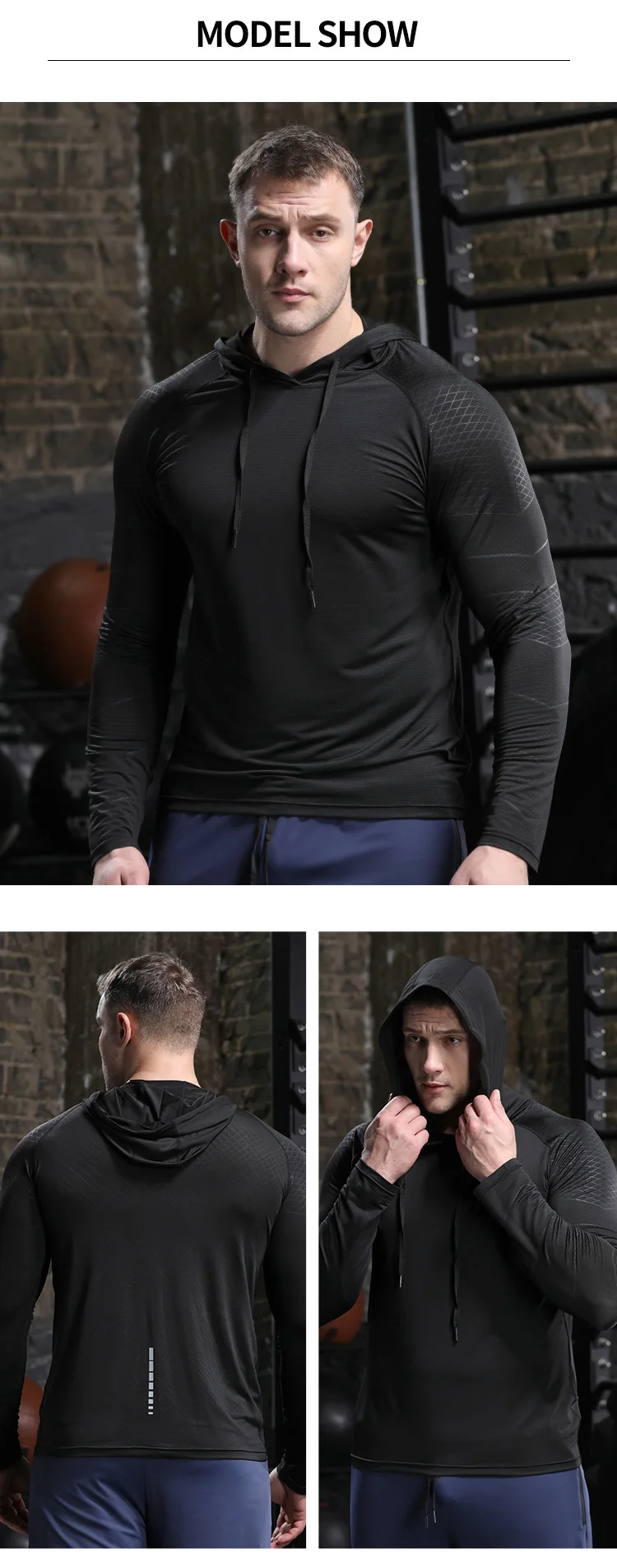 Mens 4 Way Stretch Hooded Shirt Dry Fit Breathable Custom Logo Gym