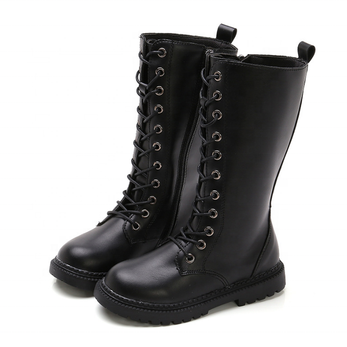 RT1234 модные зимние сапоги для девочек, теплые плюшевые сапоги до колена для девочек, кожаные сапоги