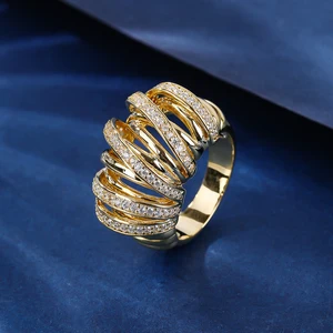 TOKE Classic Women's Engagement Wedding Gift Ring Brass Sparkling Zircon Gemstone Inlay Micro Insert Daily Wear