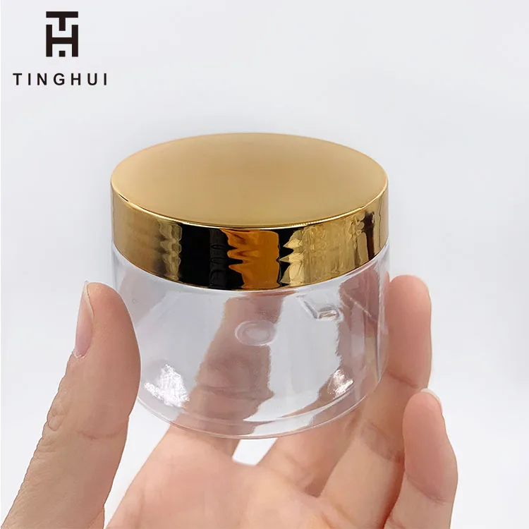 In Stock 100ml 120ml 150ml 200ml 250ml Empty Clear Plastic PET Jar with Gold Lid Luxury Cosmetic Packaging for Cream