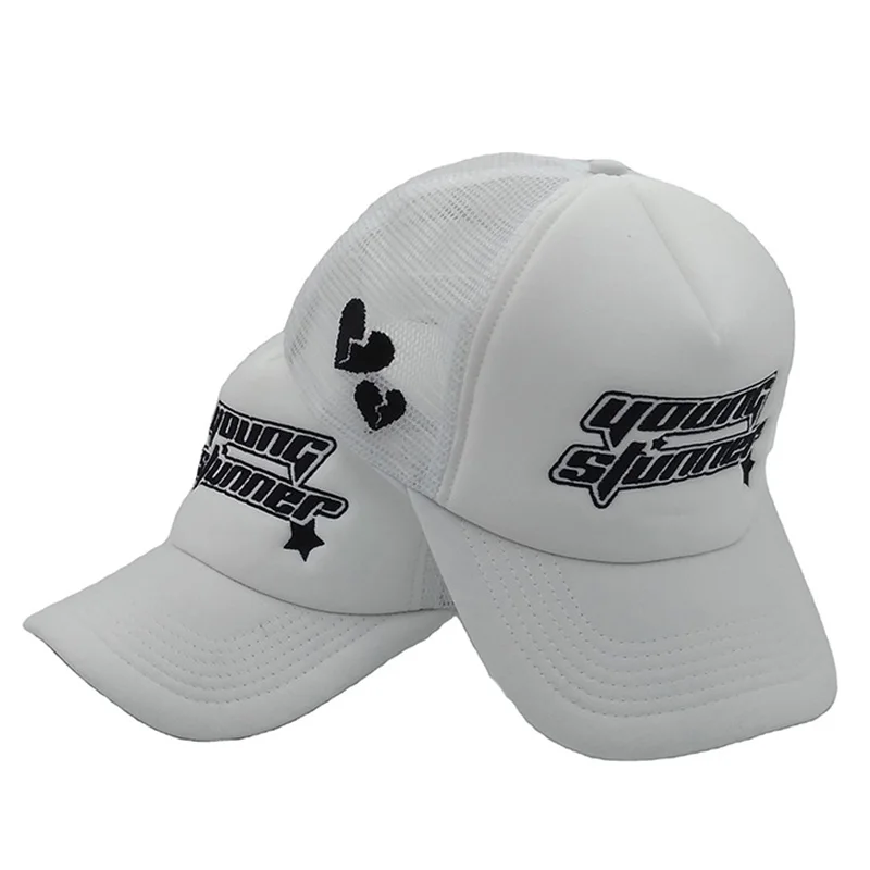 Plain Solid Color City Cap Custom  logo Raised  Embroidery  Snapback Hat Foam White Trucker Hat With Nylon Mesh
