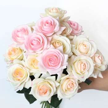 Cheap Wholesale Colorful Silk Artificial Real Touch Flower Heads Artificial Flower Rose Flower For Wedding Decor