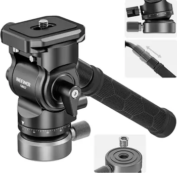 NEEWER Tripod Fluid Head with +/-10° Leveling Base(37mm Dia.), Metal Pan Tilt Head with Arca Type QR Plate, Telescopic Handle