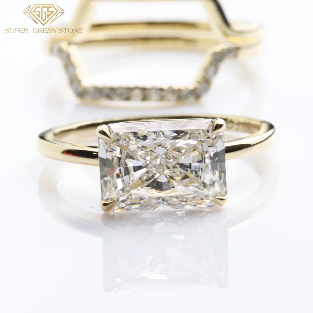 Fine Jewelry 3 Piece 14k Gold Plated Ring Radiant Lab Diamond Rings