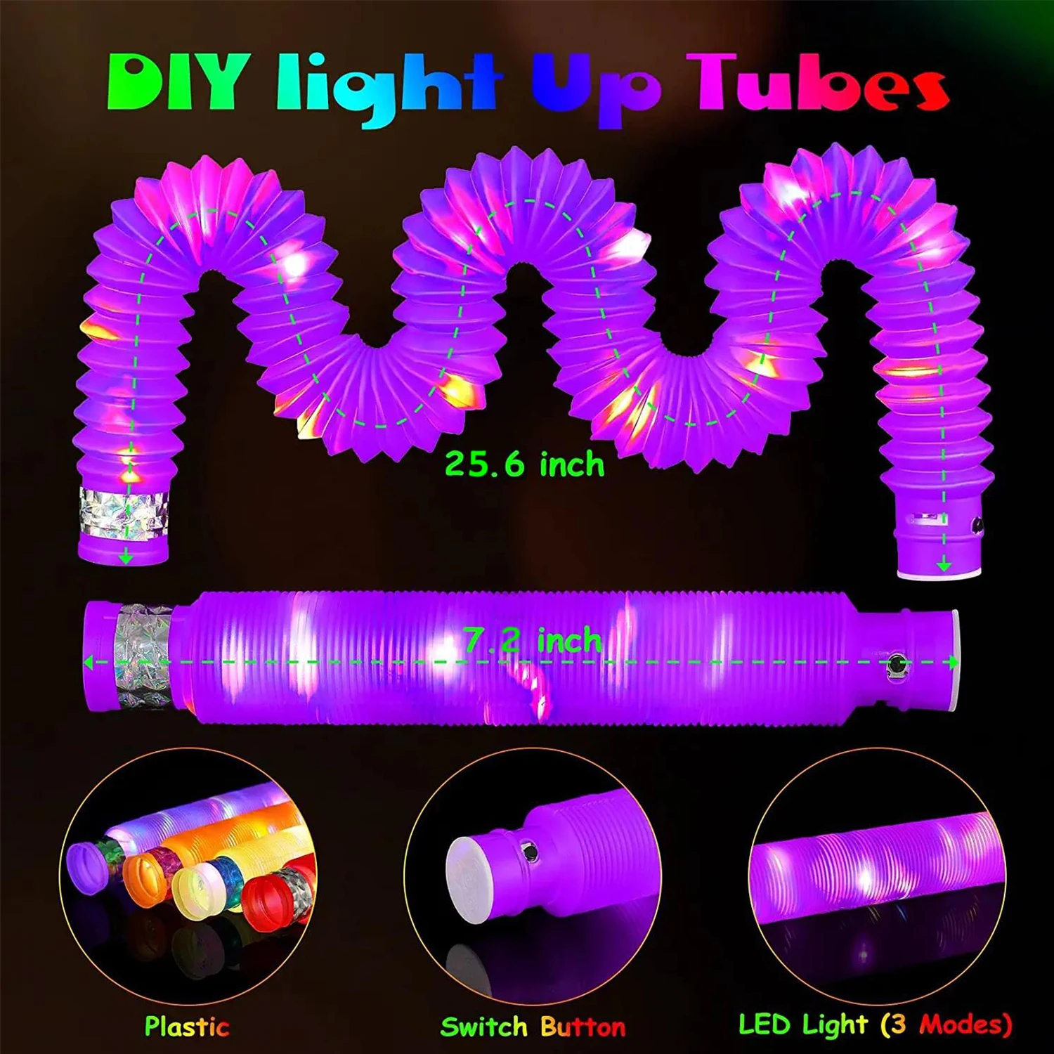 Wholesale Led Rainbow Colorful Light Up Pop Pipes Plastic Pop Tubes
