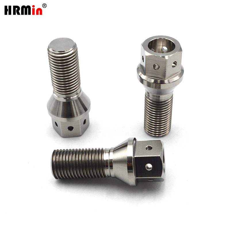 HRMin Gr5 Titanium Ti-6Al-4V Cone Seat Car Wheel Bolt Titanium Bolts with  Hole for BMW Racing Car