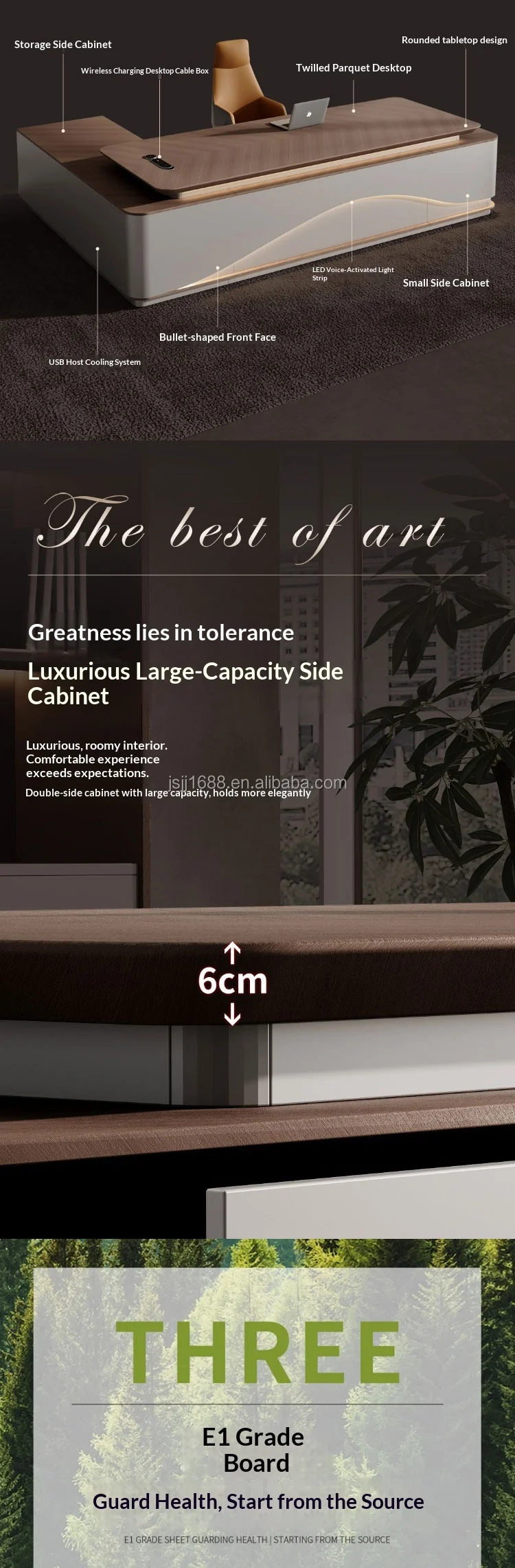 Italian Style Office Furniture LED Functional High-end Luxury Boss Desk Lightweight Luxury CEO Office Desk Desk