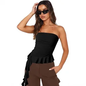 Summer Women's Sleeveless Casual Hanging Neck Backless Pleated Waistband Vest