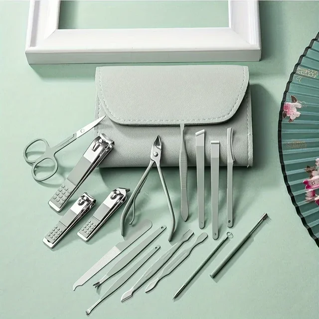 16pcs Professional Manicure Pedicure Set Stainless Steel Nail Clippers and Cuticle Nippers with Travel Case