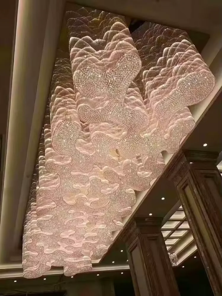 Modern Large Scale Ceiling Hanging Lamp Luxury Pendant Lights High Led Crystal Custom Hotel Auspicious Cloud Shape Chandelier