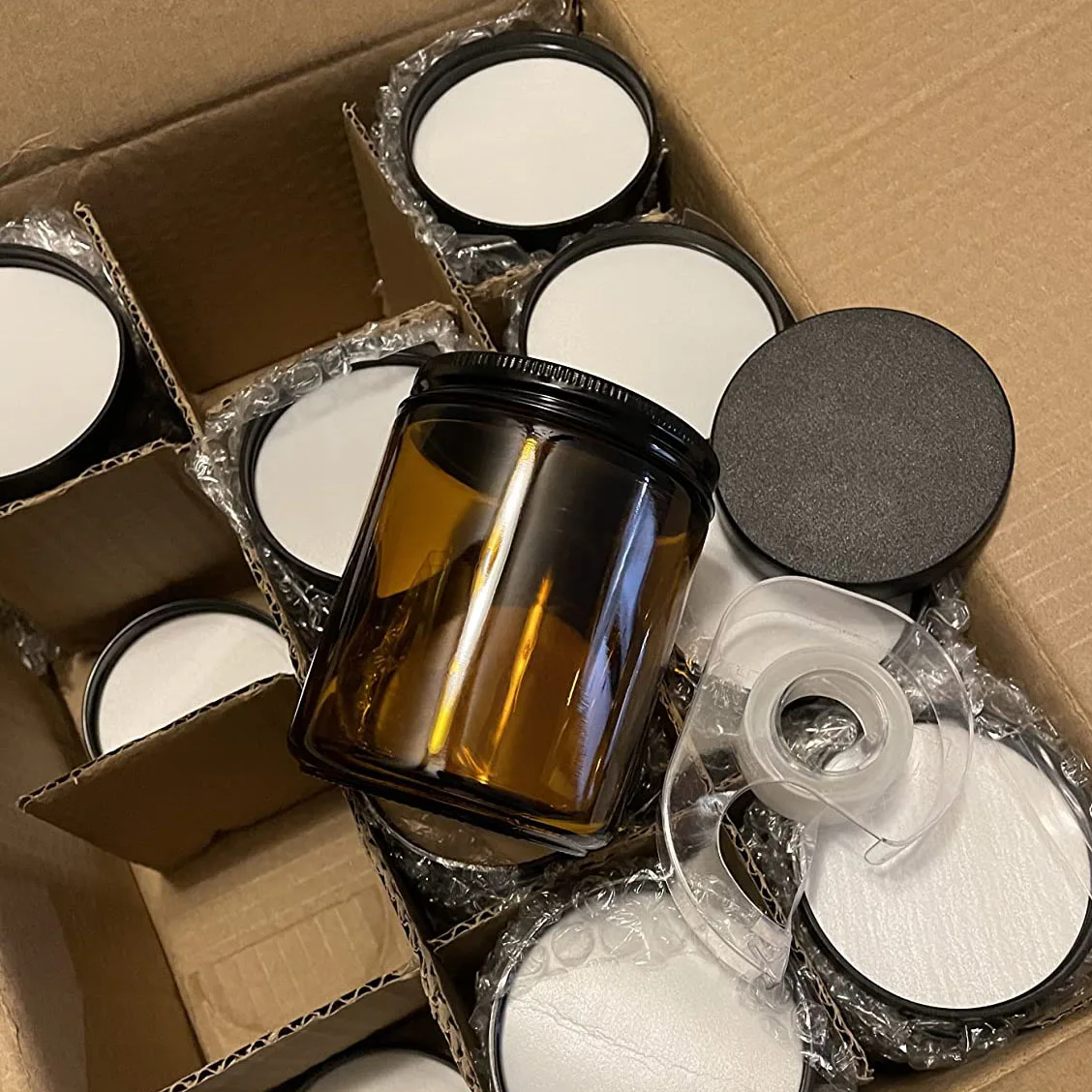 Home Decor Glass Storage Containers 250ml Empty Recycled Straight Sided Amber Glass Candle Jars With Metal Lids