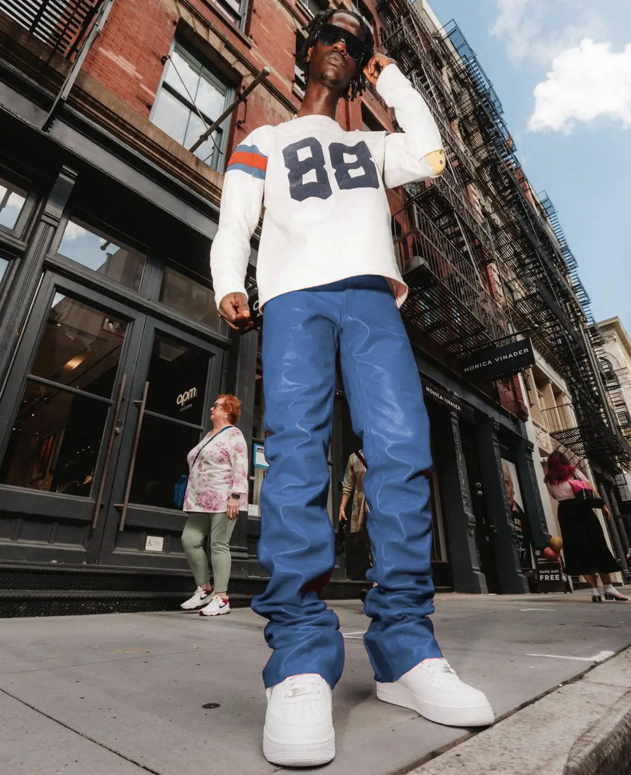 Custom Vintage Streetwear High Waist Zipper Pu Flare Sweat Trousers Custom Faux Leather Stacked Pants Men gallery 7