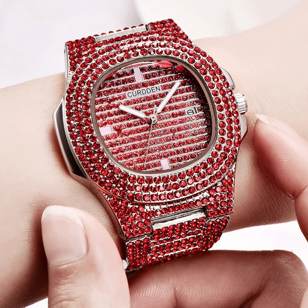 43MM Gold Silver Custom Logo Iced Out Quartz Watch