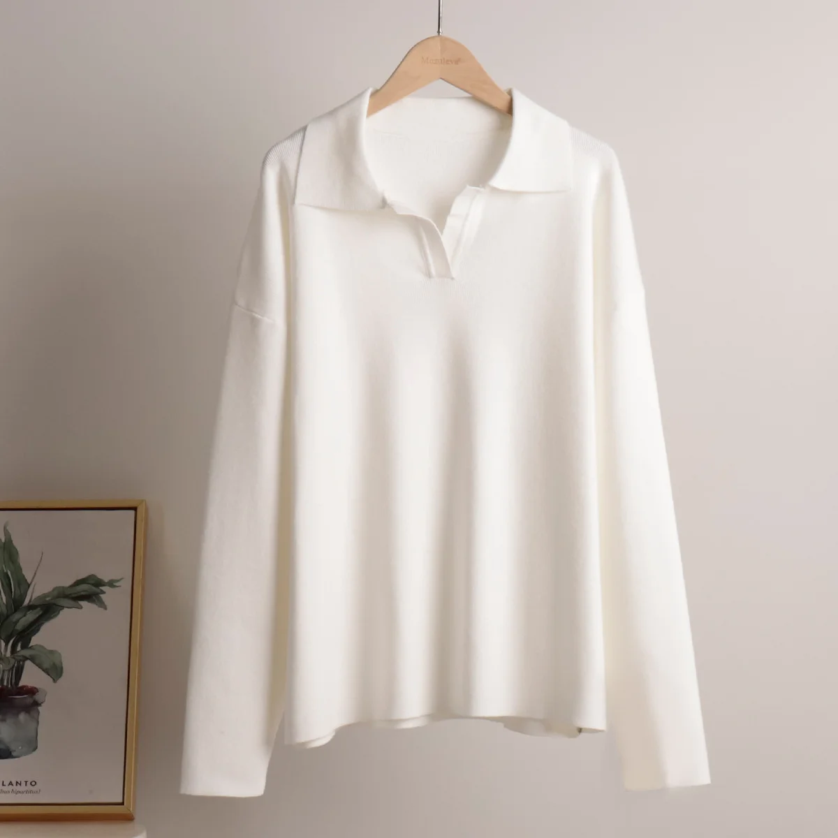 Fashion Casual knitted suit women's European and American Polo neck loose sweater Pullover two-piece
