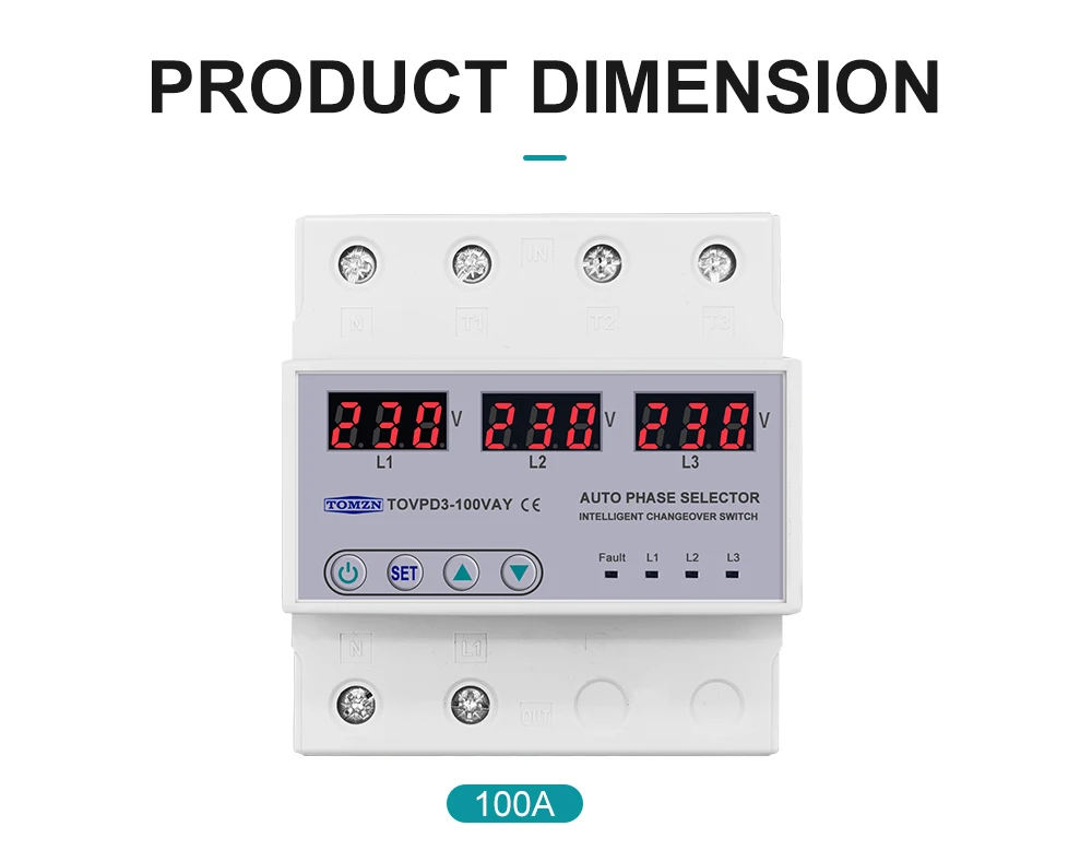 100a 3 Phase 3p+n Din Rail Phase Selector Voltmeter With Adjustable ...