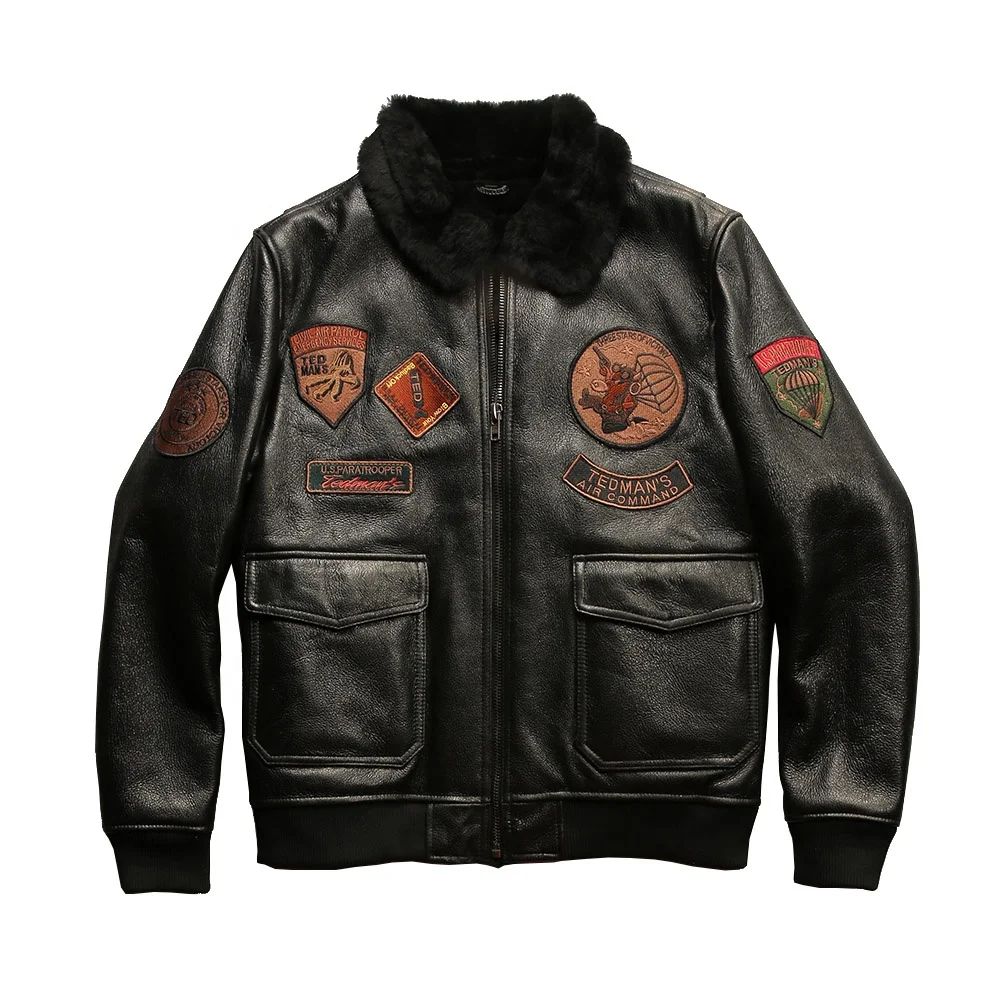 Original ecological fur sheep skin wool shearing men's black bomber genuine leather jacket thickened warm coat_voghion.com
