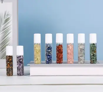 High-ranking Customization Natural Colored Crystal Stone Walking Bead Glass Pull Tube Bottle Essential Oil Bottle